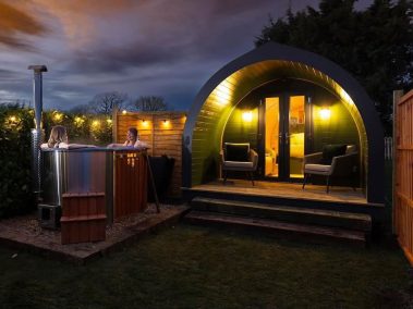 Our Shepherd Huts - How we build Shepherd Huts in Lincolnshire - External Hot Tub and Lights