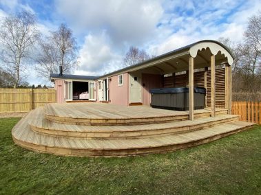 Our Shepherd Huts - How we build Shepherd Huts in Lincolnshire - External Hot Tub and Lights